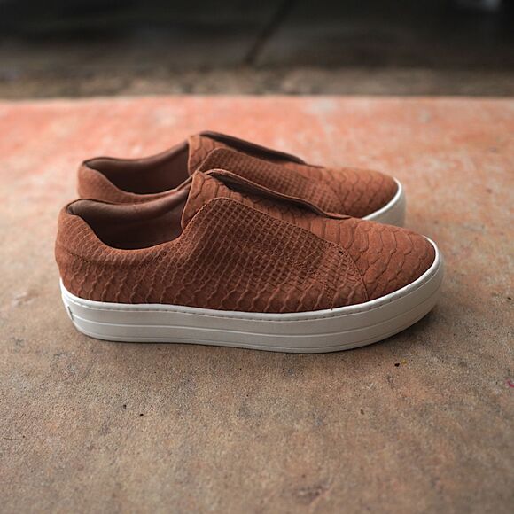 J/Slides Heidi Tan Croc Embossed Slip On Sneakers Size 10 Platform Comfort - Picture 6 of 10